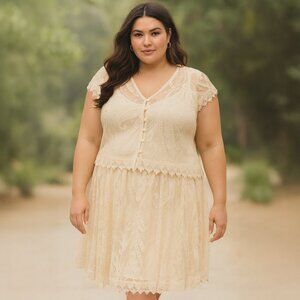 Torrid Knee length ivory lace skirt and short sleeve top
